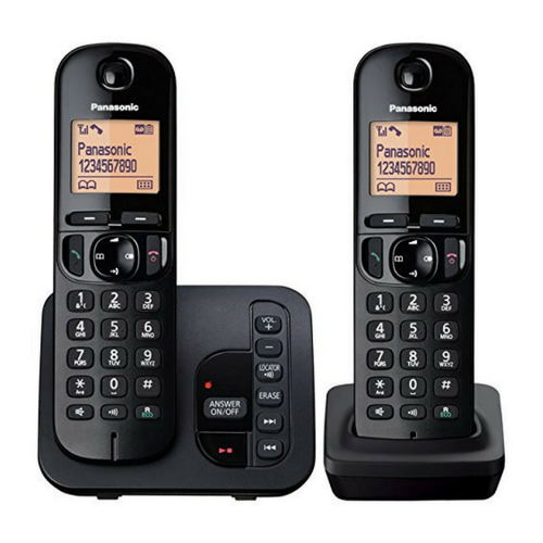 PANASONIC TGC222 CORDLESS TWIN PHONE WITH ANSWERING MACHINE BLACK KX